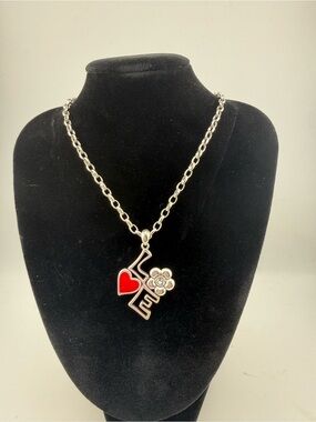Brighton Mod Love Necklace Key Heart Flower Silver Tone Chain Cute Gift